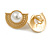 27mm Gold Tone Half Moon White Faux Pearl Bead Clip On Earrings - view 7