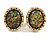 15mm Small Oval Peacock Effect Clip On Earrings In Gold Tone