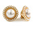 20mm Gold Ton White Faux Pearl Button Clip On Earrings Retro Style - view 2