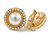 20mm Gold Ton White Faux Pearl Button Clip On Earrings Retro Style - view 4