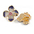 23mm Gold Tone Enamel Flower Clip On Earrings in Purple/ Pink/ White - view 4