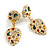 Gold Tone Multicoloured Crystal Textured Leaf Clip On Earrings - 50mm L - view 4