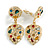 Gold Tone Multicoloured Crystal Textured Leaf Clip On Earrings - 50mm L - view 2