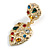 Gold Tone Multicoloured Crystal Textured Leaf Clip On Earrings - 50mm L - view 5