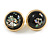 20mm Gold Tone Round Dome Black Resin with Foil Pattern Clip On Earrings - view 8