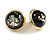 20mm Gold Tone Round Dome Black Resin with Foil Pattern Clip On Earrings - view 9