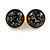 20mm Gold Tone Round Dome Black Resin with Foil Pattern Clip On Earrings