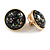 20mm Gold Tone Round Dome Black Resin with Foil Pattern Clip On Earrings - view 2