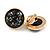20mm Gold Tone Round Dome Black Resin with Foil Pattern Clip On Earrings - view 4
