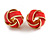 Brick Red Enamel Knot Clip On Earrings In Gold Tone - 15mm - view 4
