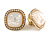 20mm Gold Tone Square White Ceramic Bead Mosaic Resin Stone Clip On Earrings - view 2