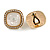20mm Gold Tone Square White Ceramic Bead Mosaic Resin Stone Clip On Earrings - view 6