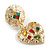 Statement Gold Tone Hammered Multicoloured Crystal Heart Clip On Earrings - 50mm L - view 4