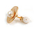 20mm Matt Gold Tone 'Shell' with Freshwater Pearl Bead Clip On Earrings - view 5