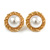25mm Retro Style Gold Tone Matt Faux Pearl Bead Button Round Clip On Earrings - view 1