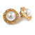 25mm Retro Style Gold Tone Matt Faux Pearl Bead Button Round Clip On Earrings - view 2
