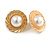 25mm Gold Tone Matt Faux Pearl Bead Round Retro Clip On Earrings - view 2