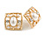 23mm Gold Tone Matt Faux Pearl Bead, Clear Crystal Square Retro Clip On Earrings - view 2