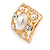 23mm Gold Tone Matt Faux Pearl Bead, Clear Crystal Square Retro Clip On Earrings - view 4