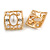 23mm Gold Tone Matt Faux Pearl Bead, Clear Crystal Square Retro Clip On Earrings - view 7