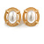 27mm Gold Tone Matt Faux Pearl Bead Button Oval Retro Clip On Earrings - view 2