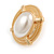 27mm Gold Tone Matt Faux Pearl Bead Button Oval Retro Clip On Earrings - view 5