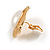 27mm Gold Tone Matt Faux Pearl Bead Button Oval Retro Clip On Earrings - view 6