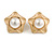 25mm Retro Style Matt Gold Tone Faux Pearl Flower Clip On Earrings - view 1