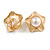 25mm Retro Style Matt Gold Tone Faux Pearl Flower Clip On Earrings - view 5