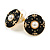 18mm Black Enamel Faux Pearl Button Stud Earrings In Gold Tone - view 2