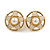15mm Gold Tone White Enamel Flower Round Stud Earrings