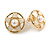 15mm Gold Tone White Enamel Flower Round Stud Earrings - view 2