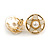 15mm Gold Tone White Enamel Flower Round Stud Earrings - view 5