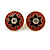 18mm Red/ Black Enamel Flower Round Stud Earrings In Gold Tone - view 2