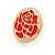 20mm Gold Tone Round with Red Enamel Rose Motif Stud Earrings - view 3
