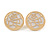 20mm Gold Tone Round with White Enamel Rose Motif Stud Earrings
