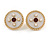17mm Gold Tone White/ Red Enamel Faux Pearl Button Stud Earrings - view 2