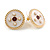 17mm Gold Tone White/ Red Enamel Faux Pearl Button Stud Earrings