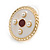 17mm Gold Tone White/ Red Enamel Faux Pearl Button Stud Earrings - view 4