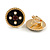 17mm Gold Tone Black/ Red Enamel Faux Pearl Button Clip On Earrings - view 4