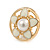 15mm Gold Tone White Enamel Flower Round Clip On Earrings - view 4