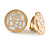 20mm Gold Tone Round with White Enamel Rose Motif Clip On Earrings - view 4
