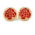 20mm Gold Tone Round with Red Enamel Rose Motif Clip On Earrings - view 2