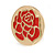 20mm Gold Tone Round with Red Enamel Rose Motif Clip On Earrings - view 4