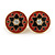 18mm Red/ Black Enamel Flower Round Clip On Earrings In Gold Tone