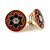 18mm Red/ Black Enamel Flower Round Clip On Earrings In Gold Tone - view 2