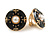 18mm Black Enamel Faux Pearl Button Clip on Earrings In Gold Tone