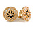 17mm Gold Tone Black Enamel, White Faux Pearl Floral Motif Clip On Earrings - view 2