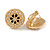 17mm Gold Tone Black Enamel, White Faux Pearl Floral Motif Clip On Earrings - view 4