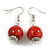 15mm Red Round Ceramic Drop Earrings - 35mm Long - view 2
